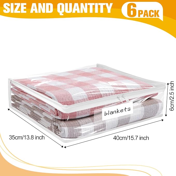 Plastic Storage Bags with Easy-Glide Zipper, Pack of 6, Durable Clear Vinyl Zippered Storage Bags for Clothes Sweaters Comforters Blankets Sheets Bedding (15.7 x 13.8 x 2.5 Inch, Transparent White) - Image 3