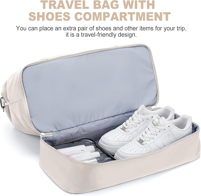 Weekender Bags for Women, Travel Duffel Bags with Shoe Compartment,Personal Item Travel Bag for Airlines, Carry on Overnight Tote Bag for Women with Toiletry Bag，Beige&Brown - Image 5