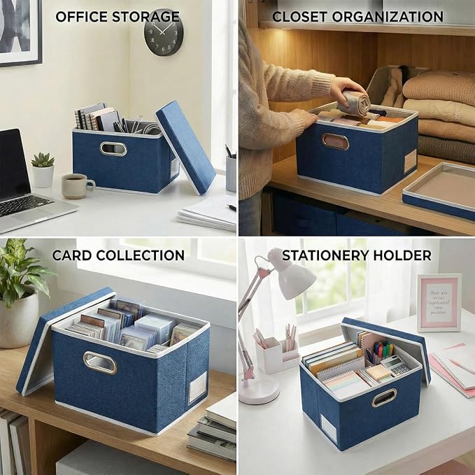 Storage Bins with Lids [3-Pack] Linen Fabric Foldable Storage Boxes Organizer Containers Baskets Cube with Cover for Bedroom Closet Office Royal Blue（11.4X8.6X6.7 - Image 7