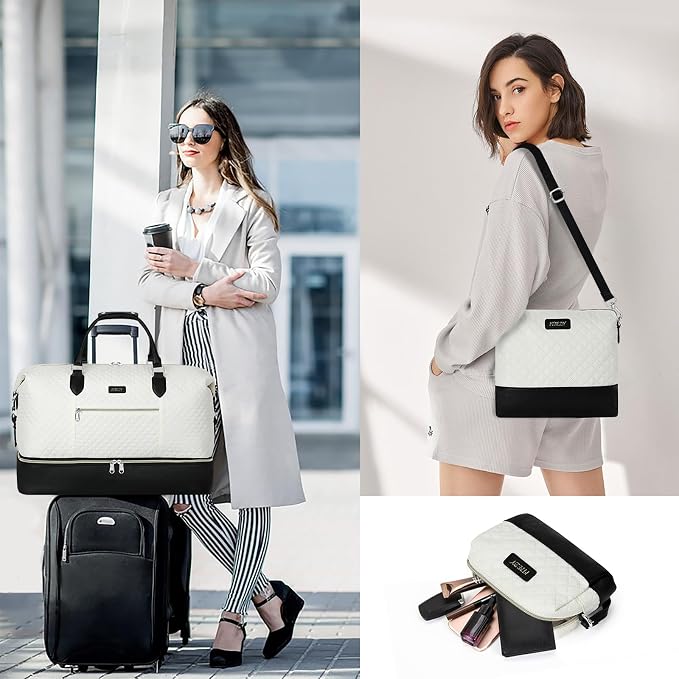 ITIEZY Weekender Bag for Women 21.5" Travel Duffel Large Carry On Bag 3PCS | Nylon Duffel Bag with Waterproof Shoe Compartment, Crossbody Bag and Toiletry Bag, Travel Weekend Hospital Overnight Gym Bag - Image 2