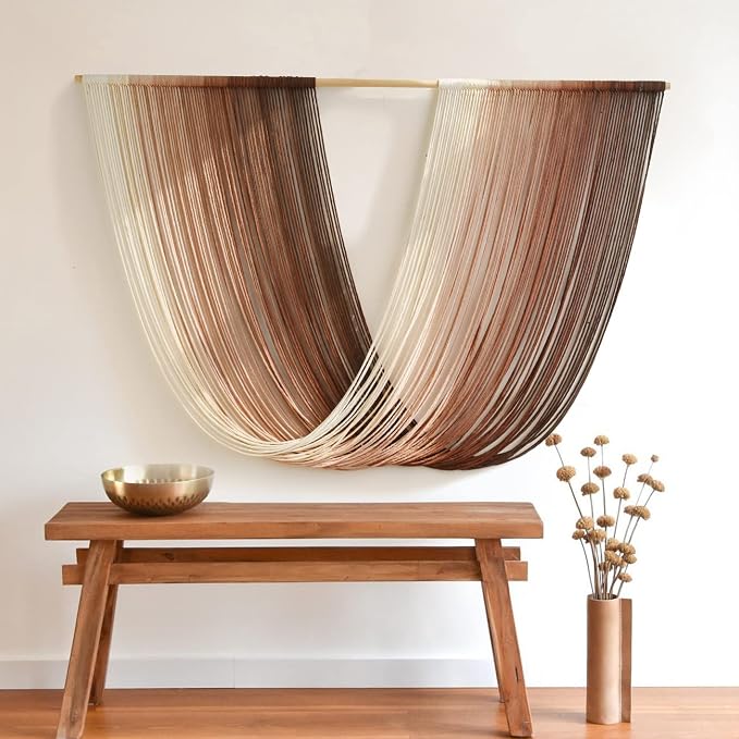 Flber Tie-Dye Macrame Wall Hanging Large Bohemian Yarn Tapestry Wall Décor,59" Wx 35" L | Large Dip Dye Design, Living Room Sofa Backdrop, Bedroom Boho Accent, Handwoven Yarn Texture, Statement Fiber Wall Art by FLBER