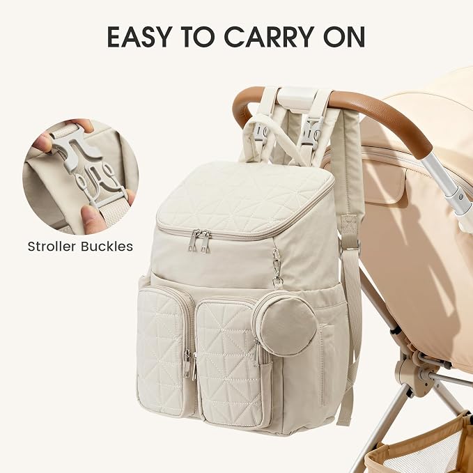 G4Free Diaper Bag Backpack for Moms Dads Travel Baby Bag with Pacifier Case & Insulated Pockets,Beige - Image 3