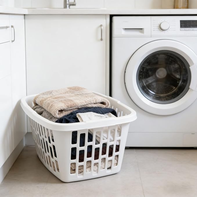 4 Pack Plastic Laundry Baskets, 1.5 Bushel with Handles & Ventilated Sides | Stackable laundry baskets with grip handles, ventilated sides & big capacity for bedroom, bathroom, dorm and laundry use - Image 5