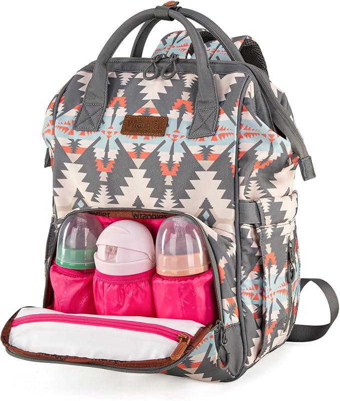 Montana West Wrangler Aztec Callie Diaper Bag Backpack with Stroller Straps Western Organized Multifunction Baby Travel Bag WG2210-9110GY - Image 3
