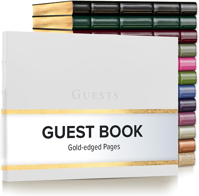 Gallery Leather Guest Book - Great for Wedding, Reception, Baby and Bridal | Shower, Birthday Party and Vacation Home - 192 Lined Pages to Sign in, add Polaroid Photo - Hardcover 9x7" - Acadia White by GalleryLeather