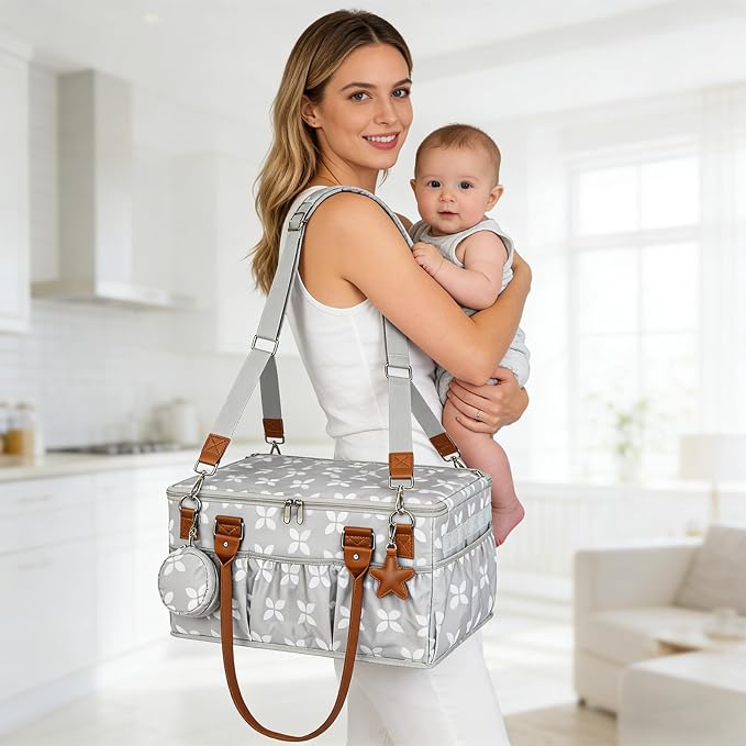 Diaper Caddy with Changing Mat, Large Baby Diaper Caddy Organizer with Lid, Portable Organizer Basket for Nursery and Car, Shoulder Strap and Pacifier Organizer - Image 2