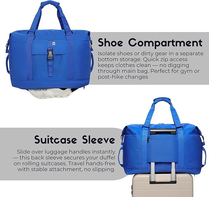 Duffel with Utility Pouch, 40L Weekender Overnight Bag with Shoe Compartment for Travel and Sports (Blue) - Image 6