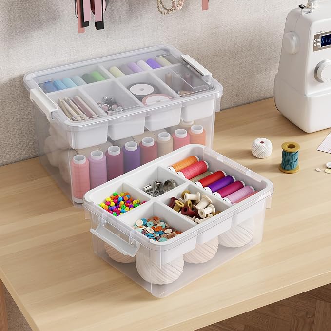 40Qt Stackable Storage Bin with Lid Tray Craft Box Organizer, 1Pack,WH | Clear Plastic Latching Boxes Organizers with Dividers Portable Containers for Arts & Crafts, Home Office Classroom Car Trunk - Image 6