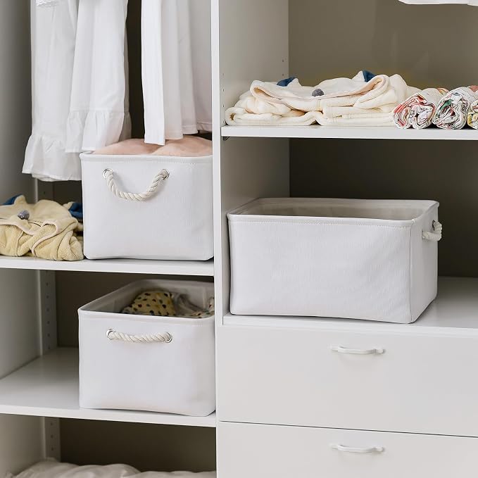 Storage Basket for Gifts Empty - Large 3 Pack 15.7x11.8x8.2 inch Storage Basket for Organizing with Handles, Canves Storage Bins for Organizer Closet Toy Cubes Gift (White) - Image 3
