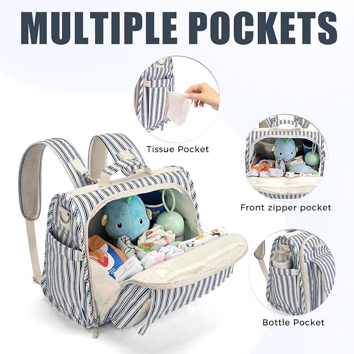 ALLCAMP Diaper Backpack, Waterproof Large Capacity Baby Bag, Multi-Function Nappy Bag with Stroller Hooks, Convertible Tote - Image 3