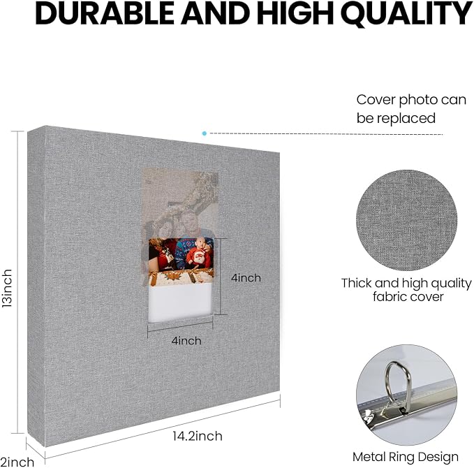 12x12 Inch Large 3 Ring Binder Scrapbook Photo Album, Linen Cover Scrap Book with 50 Plastic Sleeves 100 Pages 12 x 12 Scrapbooks White Pages for Wedding Baby Adventure Travel Women Kids (Grey) - Image 4