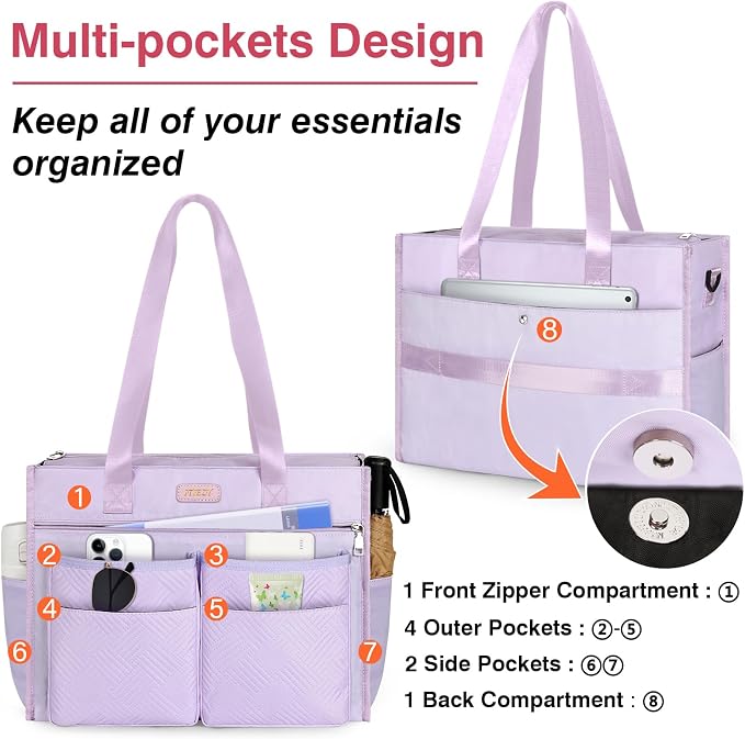 ITIEZY Large Utility Tote Bag for Women with 18 Pockets, Waterproof Teacher Nurse Bags with Zipper for Everyday Travel Work - Image 4