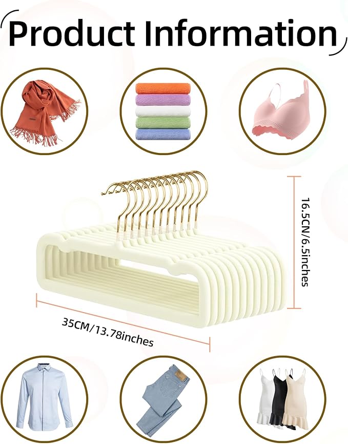 20 Pack Velvet Pants Hangers for Closet Space Saving, Thin Hanger(White) | Heavy Duty Flocked Trouser Hangers,Strong, Durable, Clothes Hanger with Golden Swivel Hook, Jean Hangers for Women and Men - Image 6
