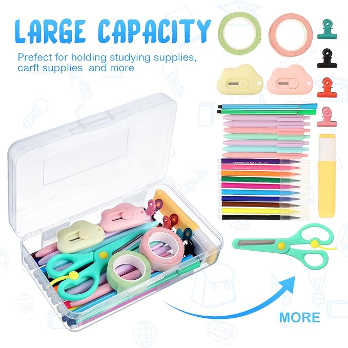 Leelosp 12 Pack Pencil Boxes Bulk, Large Plastic Case,Clear | Stackable Hard Storage Box with Snap Lid for School Classroom, Desk Drawer Organizer, Crayons Markers Kids Supplies - Image 3
