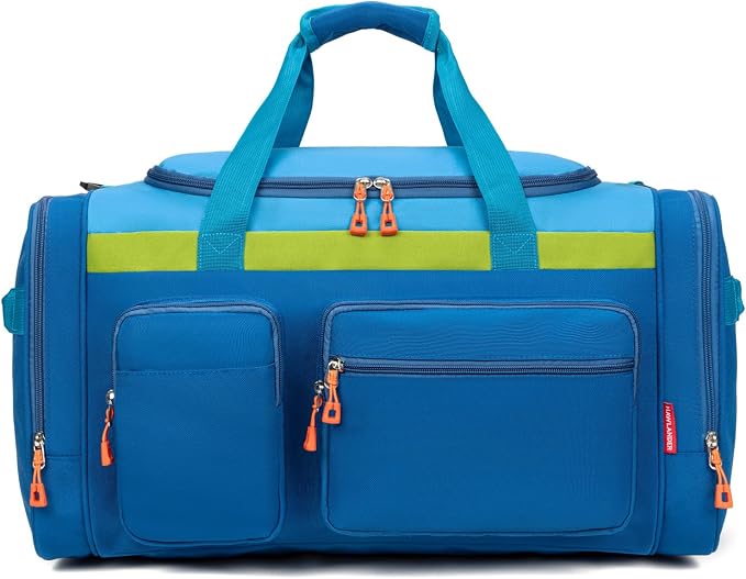 Large Kids Duffle Bag for Travel, Overnight or Weekend, Blue | Roomy Size: 22.0" L x 12.0" H x 12.0" W, Made of Thick Polyester Fabric by HawLanderBackpack