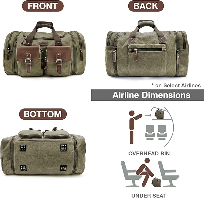 Wildroad Canvas Duffle Bag - 50L Expandable Weekender Overnight Travel Bag | Gifts for Men, Holiday Birthday Gift for Dad, Husband & Partner, Carry-on Size - Image 5