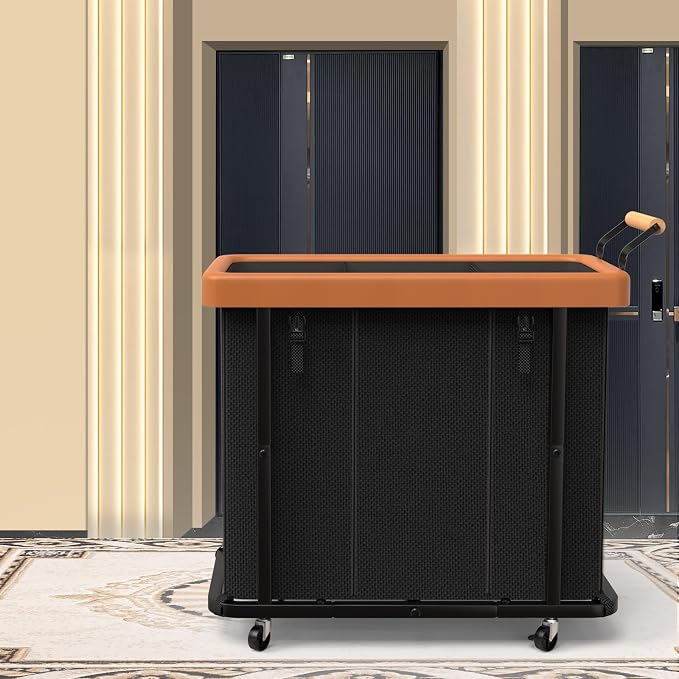 Laundry Hamper 3 Section with Lid,230L Rolling Dirty Clothes Hamper Black | Laundry Basket with Wheels,Laundry Organizer Storage Cart with Sturdy Metal Frame and Wooden Handle for Laundry Room, Hotel - Image 7