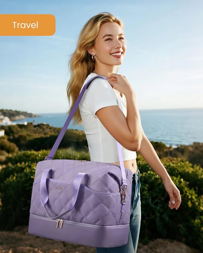 LOVEVOOK Weekender Bags for Women with Shoe Compartment, Lightweight Travel Duffle Bag, Hospital Overnight Bags, Personal Item Carry On Bag for Gym (Violet, 35L - Medium) - Image 2