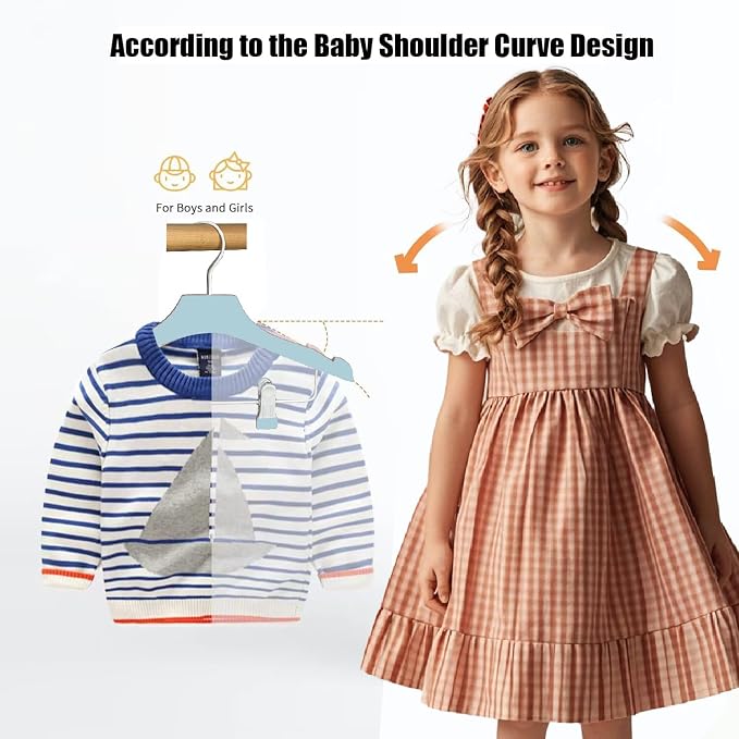 Blue 12.7" Ultra-Thin Wooden Children Closet Clothes Clips Hangers 20PCS Wood Baby Kids Coat Hangers for Infant Toddler Newborn Jumpsuit Pants Skirts Jeans Space Saving Heavy Duty Durable - Image 6