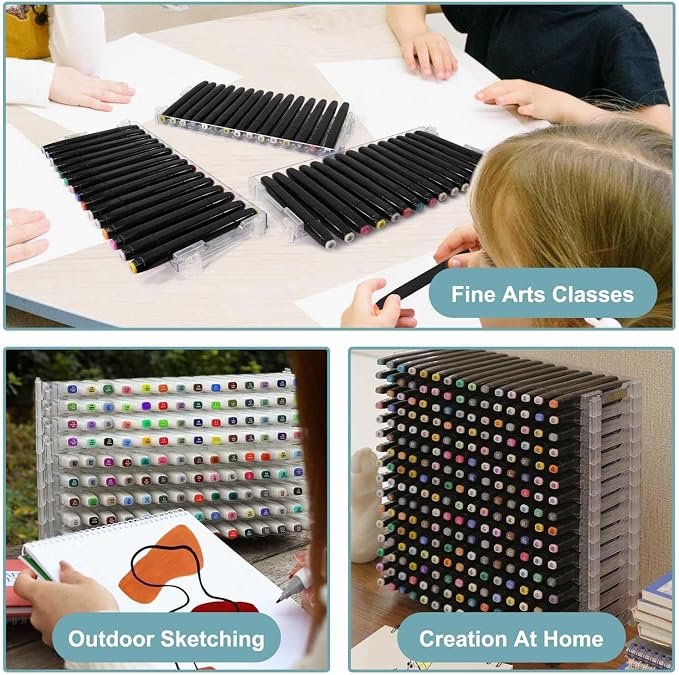 12 Layers Universal Marker Storage Trays, Penholder Display for 180 Pens SN01C Pencil Organizer Holder for Desk (Clear-12 layers) - Image 4