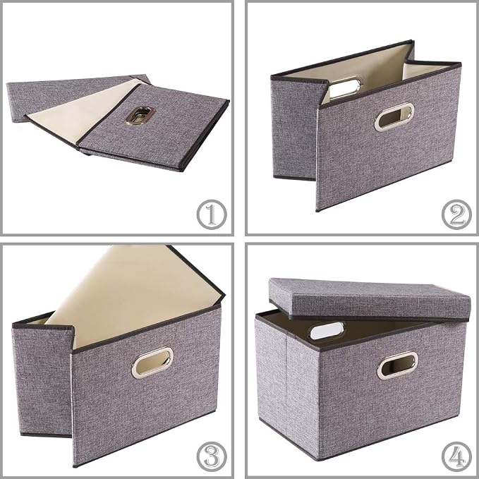 Foldable Storage Boxes with Lids [3-Pack] Linen Fabric Collapsible Storage Bins Organizer Containers Baskets Cube with Cover for Home Bedroom Closet Office Nursery (14.9x9.8x9.8) - Image 7