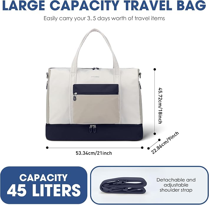 Women's Weekender bag Travel Duffel Bag with Shoe Compartment 21-inch Airline-Approved Carry-On, 2-Piece Overnight Bag Set Personal Item Luggage - Image 3