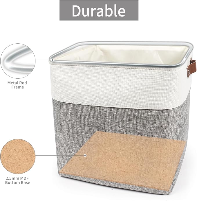 13x13 Cube Storage Bins, Collapsible Fabric Storage Box, 4 Pack Closet Baskets with Handles for Organizing, Shelf, Toys, Clothes, Home, Office, Nursery (Grey&White) - Image 4