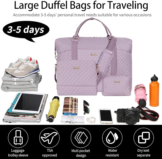 Weekender Bag, Large Travel Duffel Bag for Women, Carry on Overnight Bag with Shoe Compartment and Toiletry Bags - Image 7