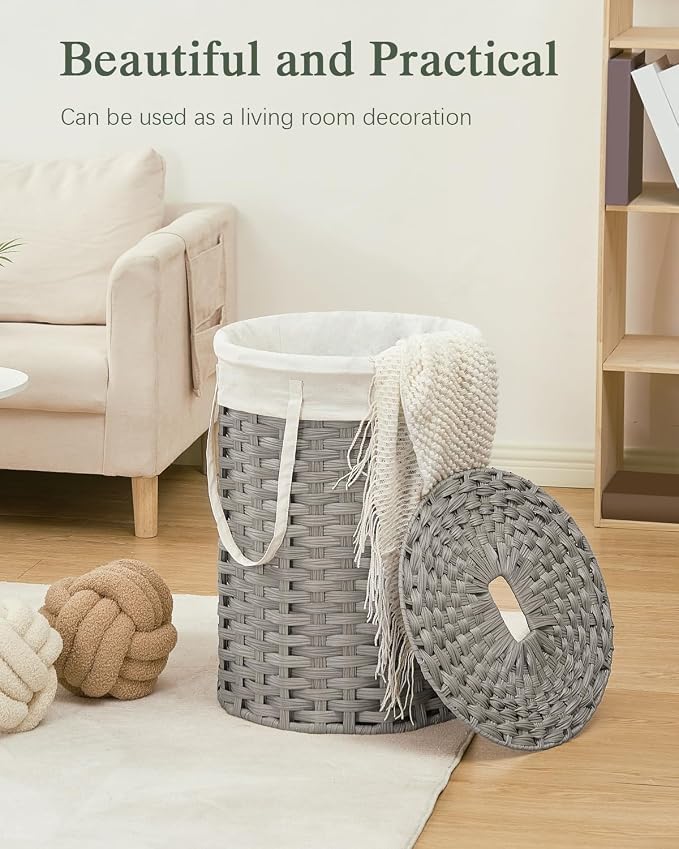 SETVSON Laundry Hamper with Lid Laundry Basket with Lid 19.0 Gal, Gray | Round Clothes Organizer with Lid, Removable Inner Liner Bag with Handles, 2 Mesh Wash Bags, Easy 5-Minute Assembly - Image 7