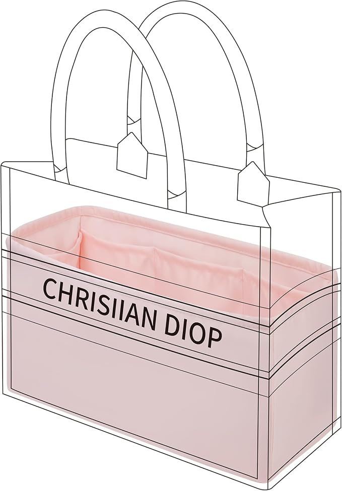 DGAZ Silk Purse Organizer Insert For Dior Book Tote mini/S/M/L，Silky Smooth Bag Organizer，Luxury Handbag & Tote Shaper（Pink，BT-L） | Soft and Lightweight,Perfect Fit,Multi-pocket Storage,Bag Protector,Luxury Bag Care,Handmade,for Smooth Bag Organizer by DGAZ