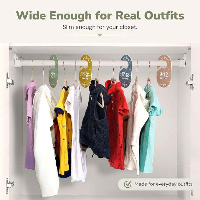 Velvet Baby Hangers with Clips & Size Dividers, 50 Pack | Organize baby clothes from newborn to 2T with 8 size dividers and 20 clips for outfits, pants, and growing wardrobes - Image 3