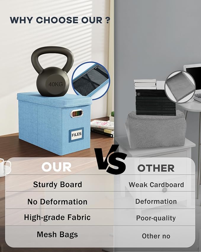 Portable Document Organizer with Lid, Hanging Storage Box with Mesh Pocket for Letter Files, Smooth Sliding Rail - Sky-blue (1 PCS) - Image 3