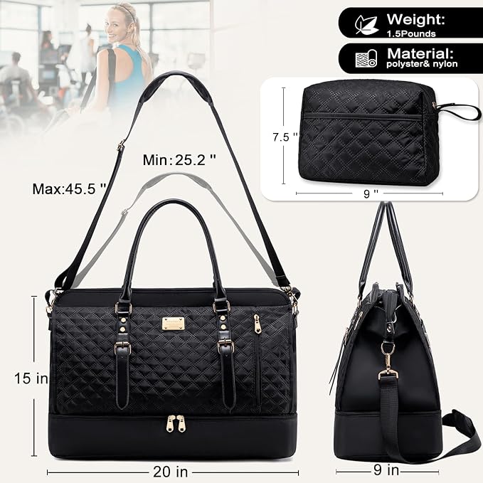 Weekender Bag Overnight Bags for Women,Duffel Bags for Travel Gym with Shoe Compartment with Toiletry Bags, Large Carry On Hospital Bag for Women Weekend,Getaway,Sport,Workout (Black) - Image 6