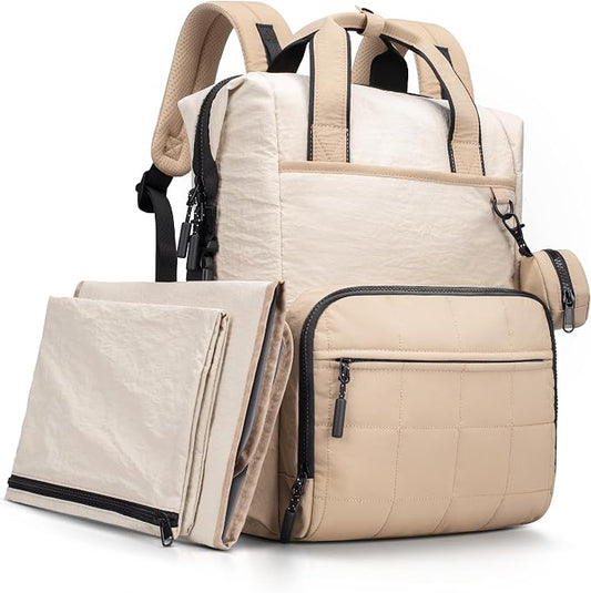 VONAL Diaper Bag Backpack, Lightweight Baby Diaper Bags, Travel Large Diaper Bag with Changing Station, Khiki Diaper Backpack for Boys Girls Newborn with Insulated Pockets, Stroller Straps by VONAL