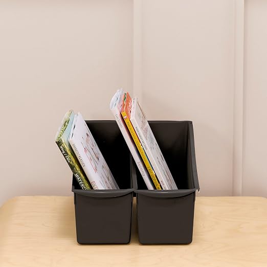 Linking Storage Book Bins, Plastic, 10-Pack, Black | Durable plastic with built-in handles, interlocking, nestable, ideal for books, magazines, and files in a classroom or office - Image 6