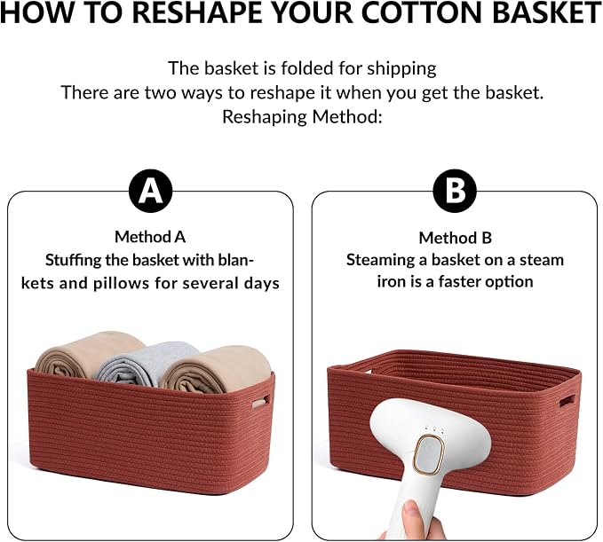 MiniArk Large Storage Baskets for Shelves, 17 x 13 x 7.5” Closet Organizers Bins for Clothes Blanket Towels, Baby Nursery, Toy Baskets Box, Woven Rope Baskets, 3 Packs Oxide Red - Image 7
