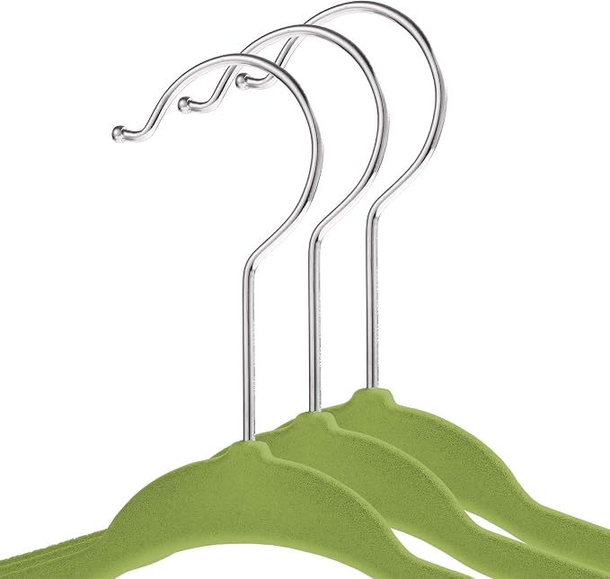 Casafield 50 Velvet Baby Hangers - 11" Size for Infant & Toddler Clothes - Lime Green - Image 2