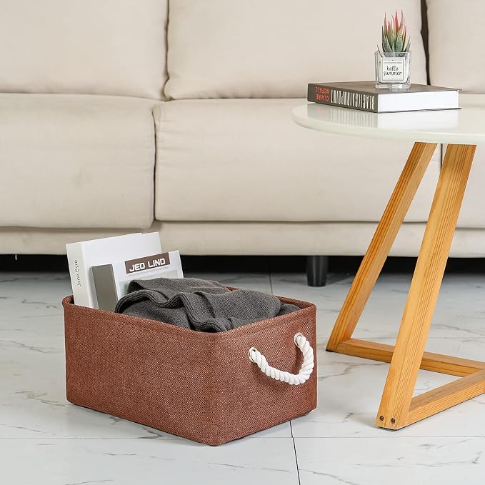 Decorative Basket Rectangular Fabric Storage Bin Organizer Basket with Handles for Clothes Storage (Brown,Large-3Pack,15.7L*11.8W*8.3H) - Image 2