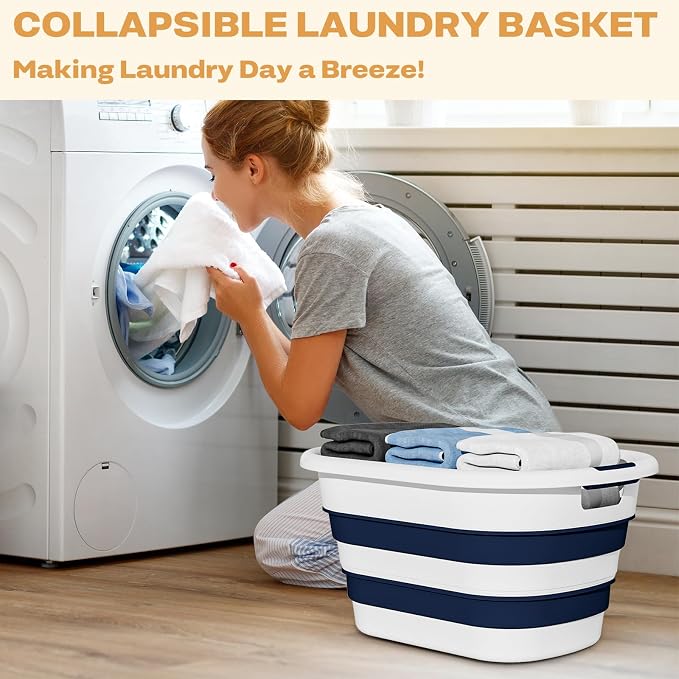 43L(11.5Gallon) Collapsible Laundry Baskets plastic (Blue, 2 Packs) | Pop Up Laundry hamper/Storage Container, Foldable Laundry Basket with Large Capacity,Sturdy,Space Saver - Image 2