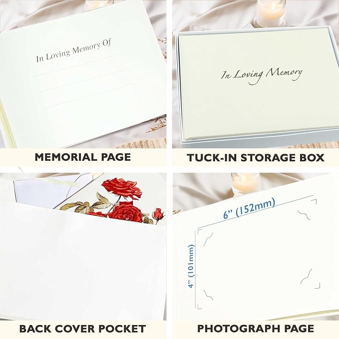 Esposti In Loving Memory Funeral Guest Book - 192 Pages with Silver Gilt Edges & Storage Box - Hardcover Memorial Book with 2304 Message Lines & Keepsake Pocket - For Funeral Services (White, 9"x7") - Image 5