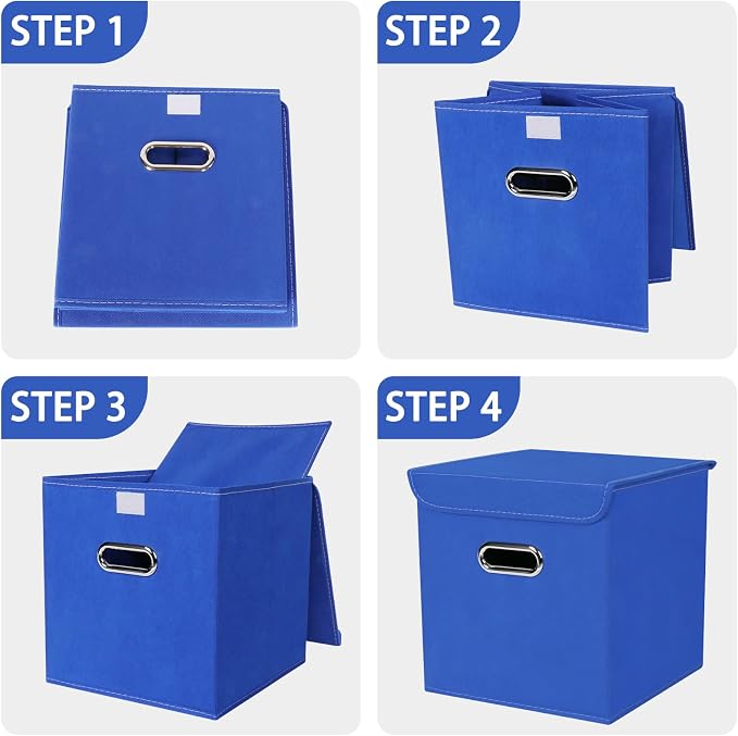 Closet Organizers Fabric Storage Bins With Lids Collapsible Cube Storages Organizer Basket With Handles,Storage Boxes for Clothes Storage,Office,Toys,3 Pack,（Dark Blue - Image 6