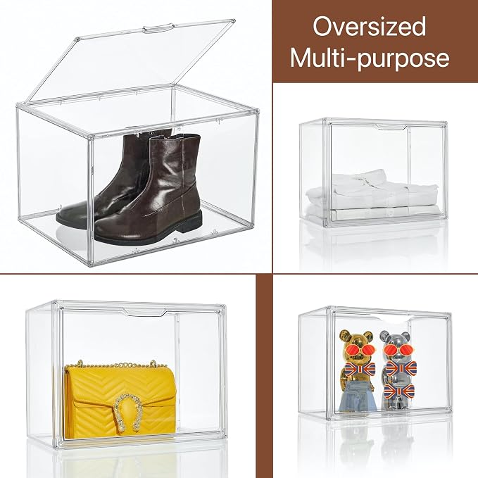 Attelite XXX-Large Acrylic Display Case Boot Shoe Storage Boxes | Boot Display Case With An Adjustable Divider, Clear Shoe Organizer for Sneakers 2 Tiers ,Tool-free Assembly,Magnetic Door - Image 5