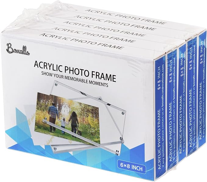 Boxalls 6x8 Inches Acrylic Picture Frames - 5 Pack, Clear Frameless 6x8 Photo Frames with Magnetic, Double Sided Transparent Desktop Frame(5 Pack) - Image 2