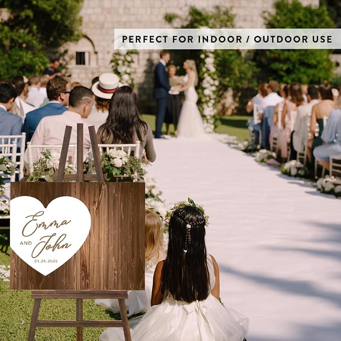 Andaz Press Custom Large Canvas Wedding Guest Book Alternative, 16 x 20 Inches, Rustic White Heart Horizontal Personalized Sign Our Canvas Guest Book Signs for Wedding Rustic Boho Woodland Theme - Image 5