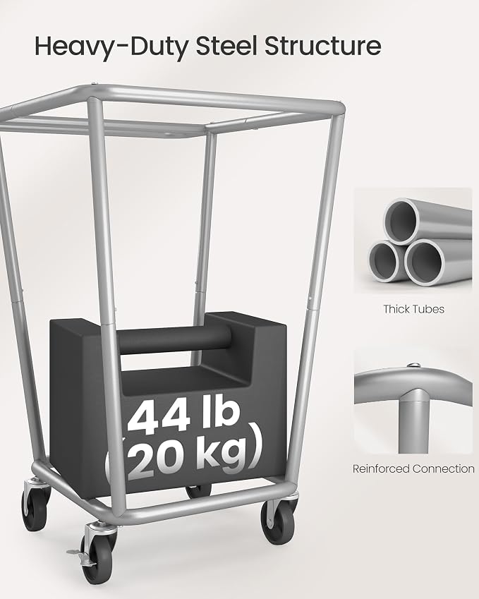 SONGMICS Laundry Basket with Wheels, 34.3 Gallons (130 L) Rolling Laundry Hamper with Removable Bag, Heavy-Duty Steel Frame, Cream White URLS008W01 - Image 4