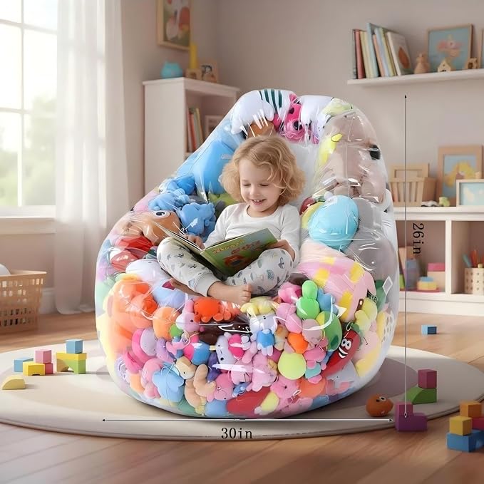 Clear Stuffed Animal Storage Bean Bag Chair Cover - Extra Large 150L, Waterproof & Easy-Clean Toy Organizer with Plastic Window,forNursery, Bedroom, Playroom (Cover Only, No Filler) (1 pcs) - Image 3