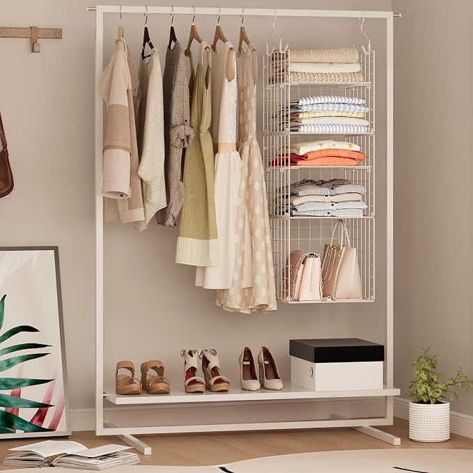 X-cosrack Closet Hanging Organizer and Storage - 5 Tier Hanging Shelves, Wire Closet Shelf Organizer Basket with Adjustable Dividers for Home Clothing Sweaters Shoes Handbags - Image 5