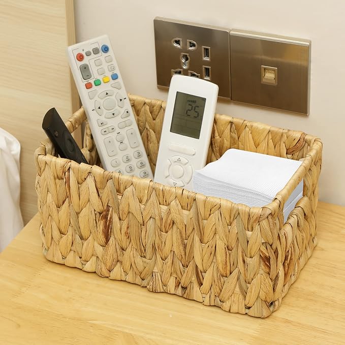 HOONEX Water Hyacinth Storage Baskets, Wicker Baskets for Storage, Hand Woven Baskets with Carry Handles, Set of 2, Natural - Image 5