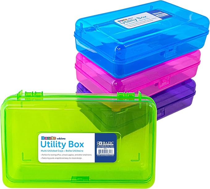 BAZIC PRODUCTS Bright Color Multipurpose Pencil Box, Stackable, 24-Case | snap-latch lid for pens, tools, crafts, supplies by BAZICProducts