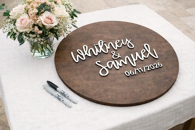 Personalized Round Guest Book Alternative Sign, Unique Guest Book Sign, Custom Alternative Guest Book, Wooden Guest Book, Wedding Ceremony Guestbook Sign (Design 10) - Image 2